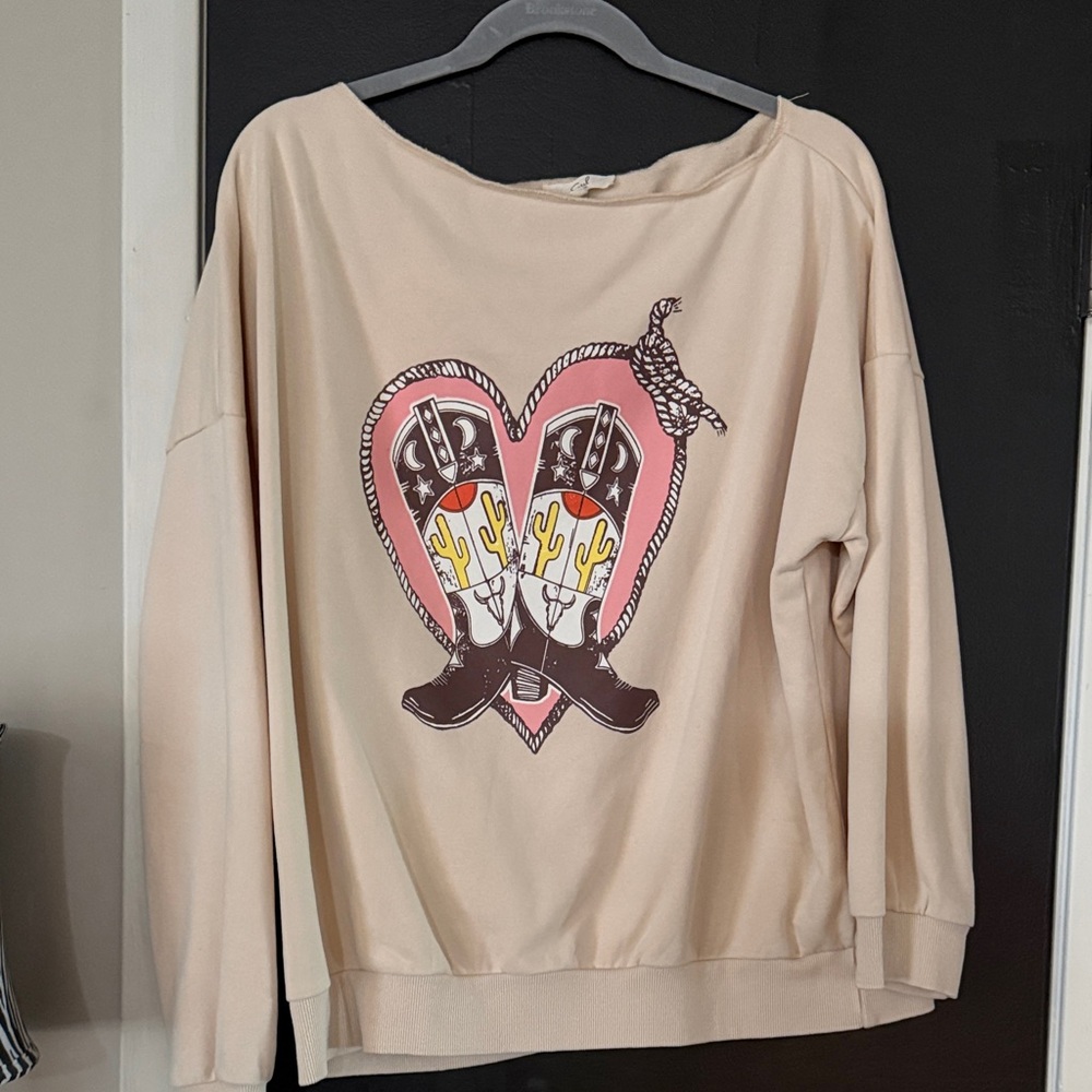 Easel Beige Graphic Sweatshirt